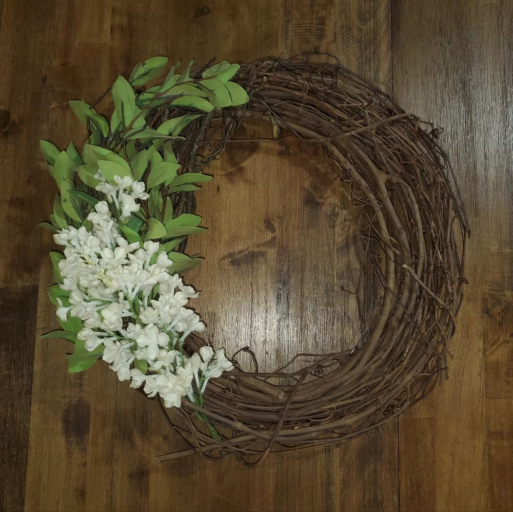 Beautiful Wreath with Faux Greenery & Flowers - Farmhouse Boho Bohemian Cottage